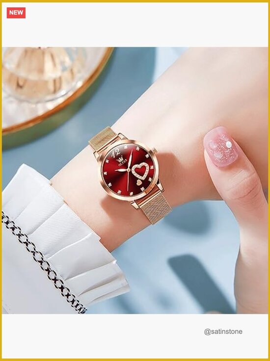 Small Rose Gold Tone Watch with Crystal Dial - Quartz Movement Water Resistant